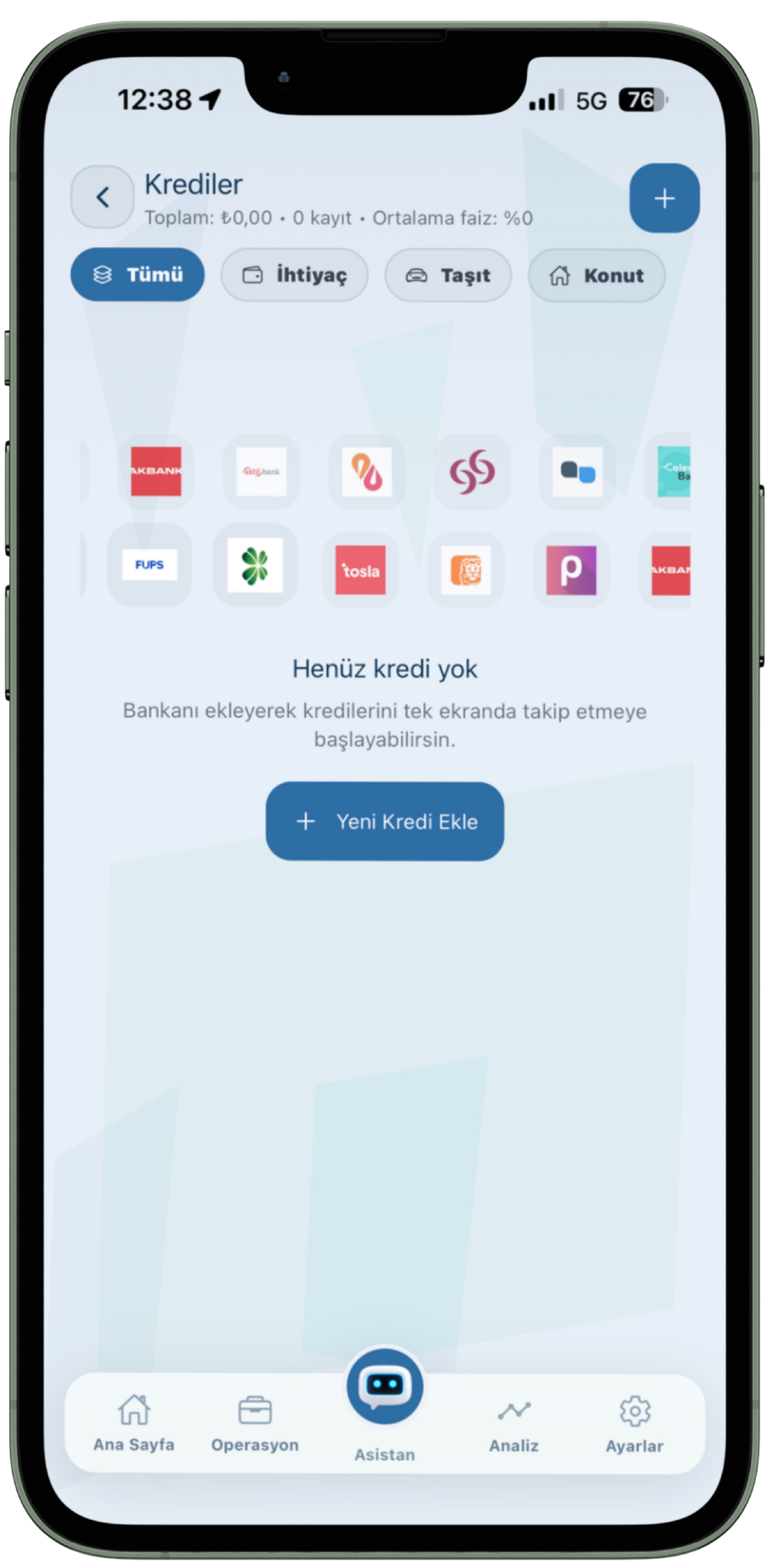 BütçeAI kredi ve borç takibi ekranı